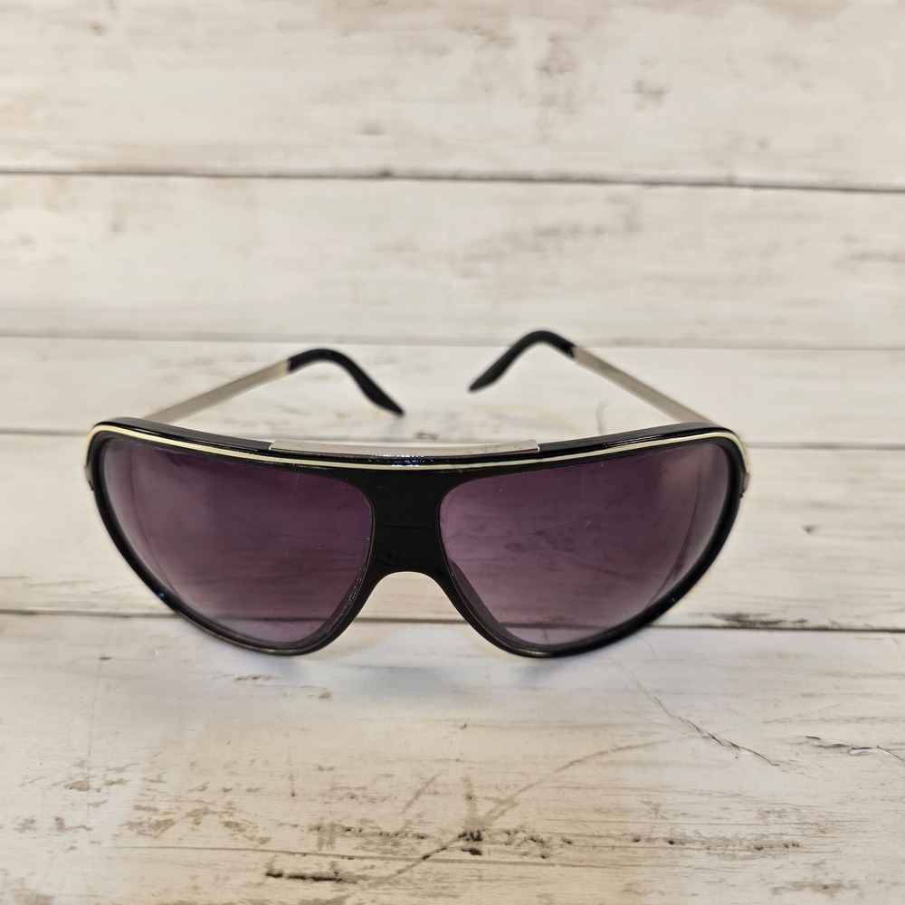 Vintage Shield Sunglasses Black Frame Purple Gradient Lens 100% UV Protection